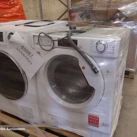 PALLET OF 2 ITEMS INCLUDING HAIER FREESTANDING HEAT PUMP TUMBLE DRYER WHITE AND HOOVER H-WASH 300 INTEGRATED WASHING MACHINE WHITE