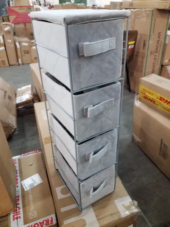 BOXED 4 TIER GREY FABRIC DRAWER UNIT