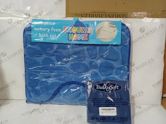 BOX OF APPROXIMATELY 10 ASSORTED HOUSEHOLD ITEMS TO INCLUDE BULKYSOFT NAPKINS, 2 PIECE MEMORY FOAM BATH SET, ETC