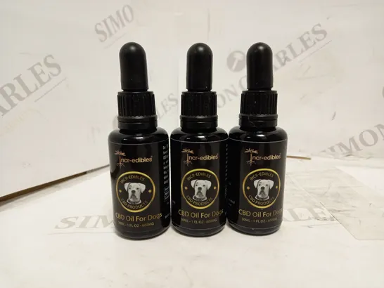 LOT OF 3 INCR-EDIBLES CBD OIL FOR DOGS 600MG (3 X 30ML)