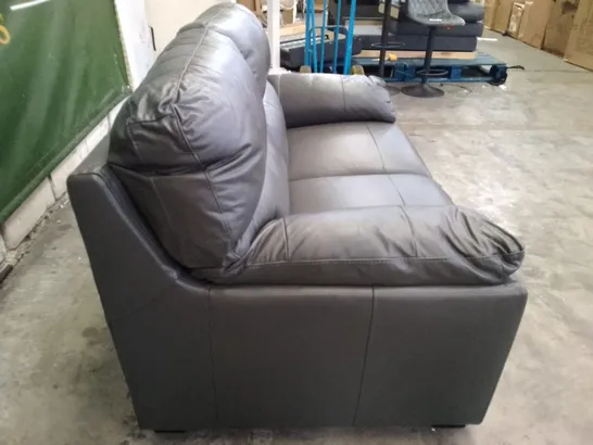 QUALITY DESIGNER 2 SEATER SOFA - DARK GREY LEATHER