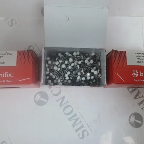 BOX OF APPROXIMATELY 750 BONIFIX 30MM POLYHEAD PINS STAINLESS STEEL WHITE