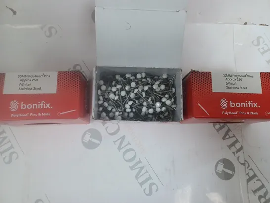 BOX OF APPROXIMATELY 750 BONIFIX 30MM POLYHEAD PINS STAINLESS STEEL WHITE