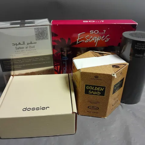 BOX OF APPROXIMATELY 5 ASSORTED BOXED FRAGRANCES TO INCLUDE - AARON TERENCE HUGHES - CROWN PERFUMES - DOSSIER - ETC - COLLECTION ONLY