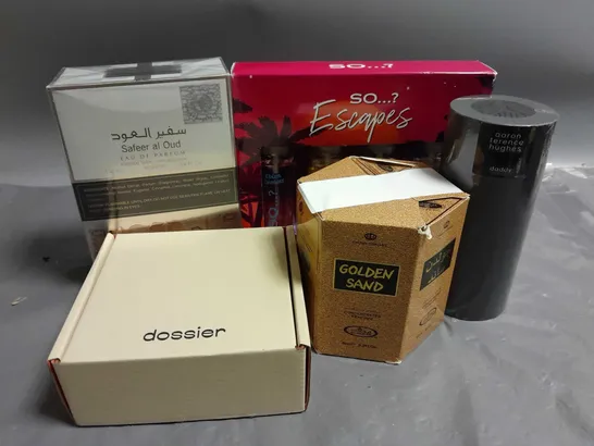 BOX OF APPROXIMATELY 5 ASSORTED BOXED FRAGRANCES TO INCLUDE - AARON TERENCE HUGHES - CROWN PERFUMES - DOSSIER - ETC - COLLECTION ONLY