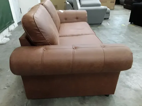 QUALITY DESIGNER 2 SEATER SOFA - BROWN LEATHER 