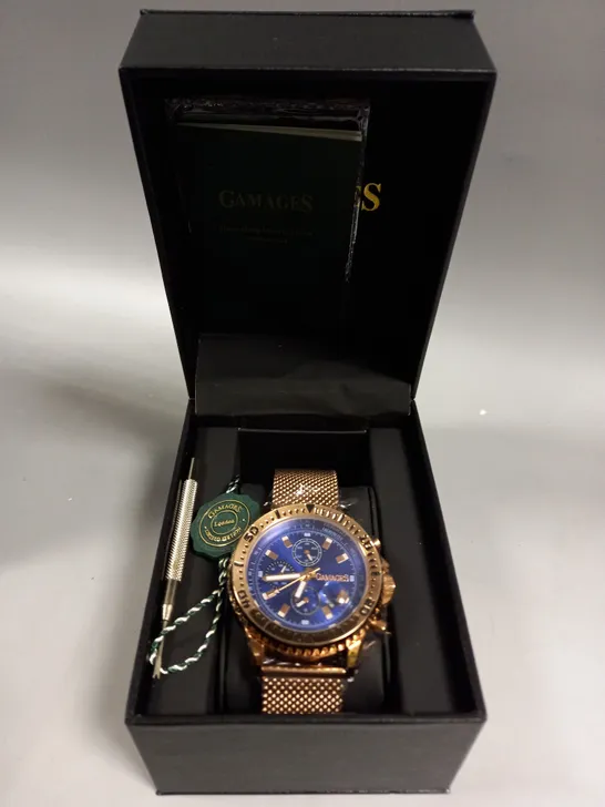 BOXED GAMAGES DOMINANCE ROSE GOLD STAINLESS STEEL WATCH 