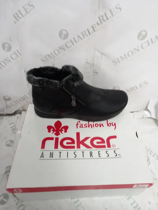 BOXED RIEKER FUR CUFF BOOTS, BLACK - SIZE 6.5