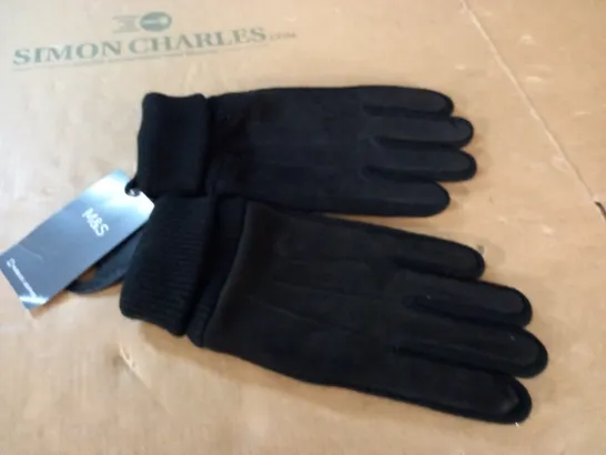 M&S NUBUCK LEATHER BLACK GLOVES - SMALL