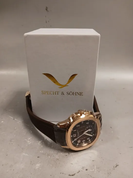 BOXED SPECHT & SHONE COPPER DIAL RUBBER STRAP WATCH 