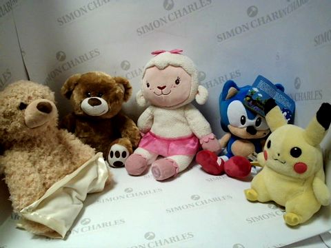 A SMALL BOX OF ASSORTED SOFT TOYS  