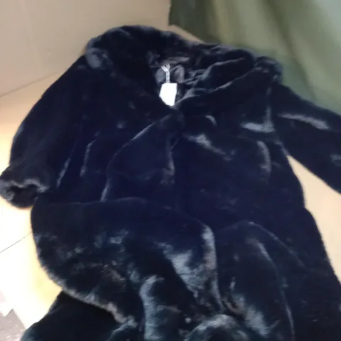 FOREVER NEW CAYTE LONGLINE FUR COAT IN BLACK, SIZE 12