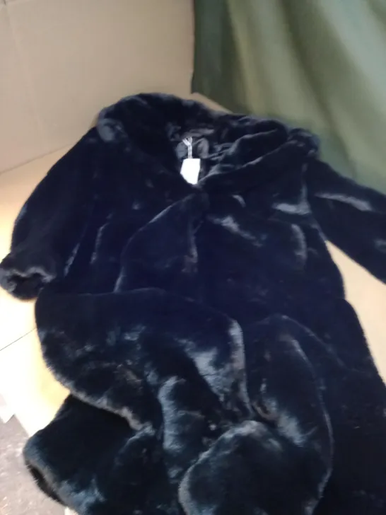 FOREVER NEW CAYTE LONGLINE FUR COAT IN BLACK, SIZE 12