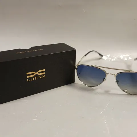 LUENX BLUE TINTED AVIATOR SUNGLASSES 