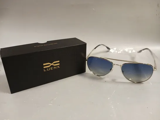 LUENX BLUE TINTED AVIATOR SUNGLASSES 