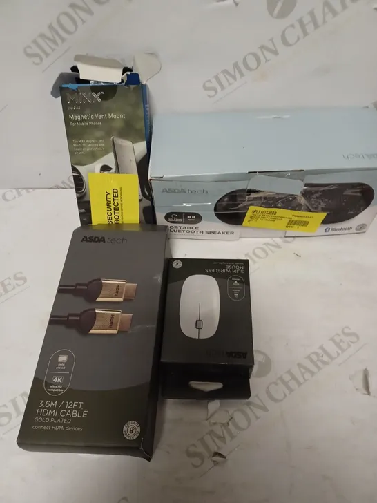 LOT OF FOUR TO INCLUDE PORTABLE SPEAKER , SLIM WIRELESS MOUSE ETC