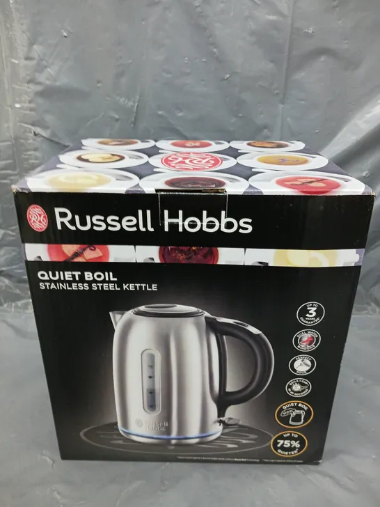 BOXED RUSSELL HOBBS QUIET BOIL STAINLESS STEEL KETTLE