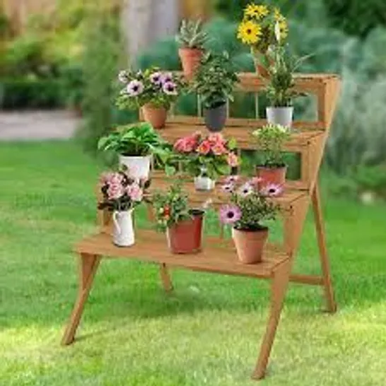 BOXED COSTWAY 4 TIER WOODEN PLANT STAND FOLDING FLOWER SHELF DISPLAY LADDER FREE STANDING