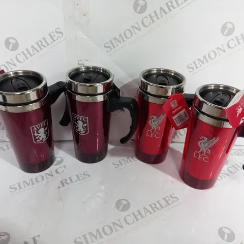 4 OFFICIALLY LICENSED FOOTBALL CLUB TRAVEL MUGS TO INCLUDE 2 ASTON VILLA, 2 LIVERPOOL