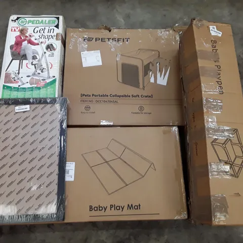 PALLET OF ASSORTED PRODUCTS INCLUDING BI-PEDALER, COLLAPSIBLE CRATE, PICTURE FRAME, PLAY MAT, BABYS PLAYPEN 