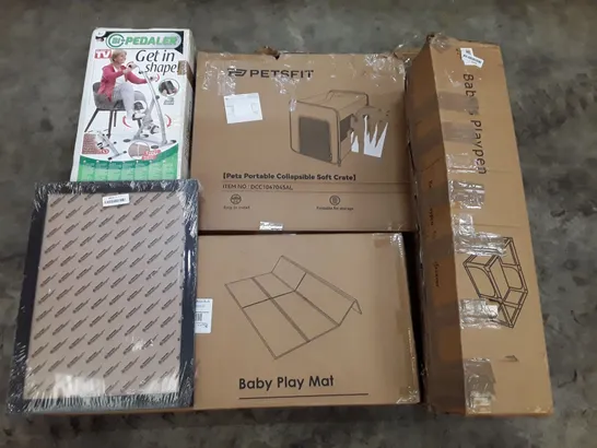 PALLET OF ASSORTED PRODUCTS INCLUDING BI-PEDALER, COLLAPSIBLE CRATE, PICTURE FRAME, PLAY MAT, BABYS PLAYPEN 