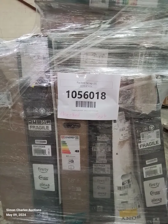 PALLET OF APPROXIMATELY 9 UNPROCESSED RAW RETURN TELEVISIONS TO INCLUDE;