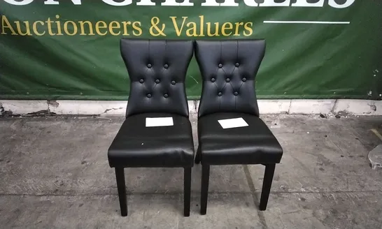 PAIR OF KENSINGTON BLACK LEATHER BUTTON BACK DINING CHAIRS