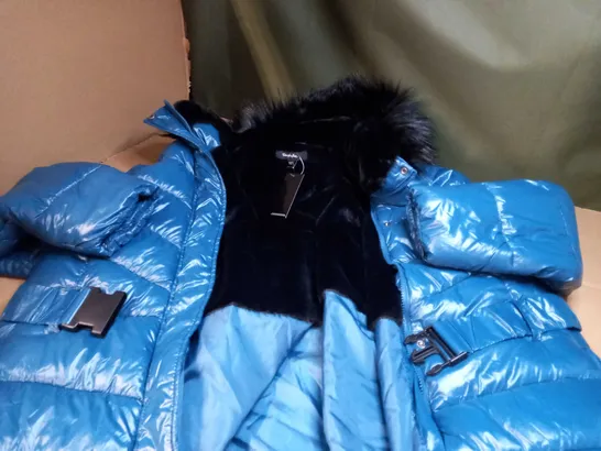 SIMPLY BE TEAL/BLACK BORG LINED PADDED COAT - SIZE 24