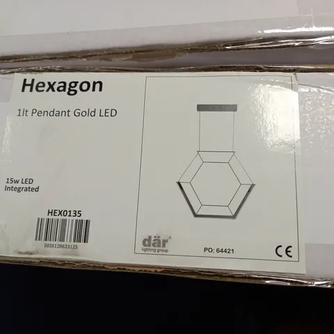 BOXED BRAND NEW DAR HEXAGON 1 LIGHT CEILING PENDANT IN GOLD