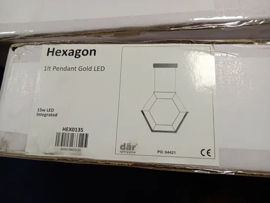 BOXED BRAND NEW DAR HEXAGON 1 LIGHT CEILING PENDANT IN GOLD