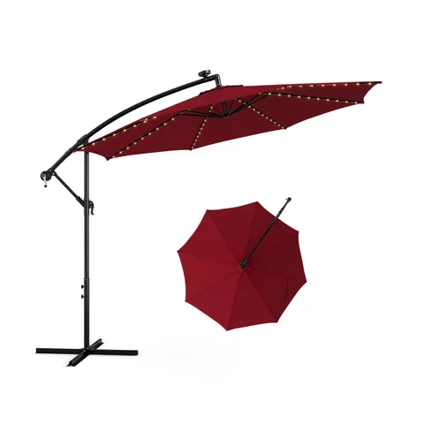 BOXED COSTWAY 303 CM SOLAR POWERED PATIO OFFSET UMBRELLA WITH 112 LED LIGHTS IN RED (1 BOX)