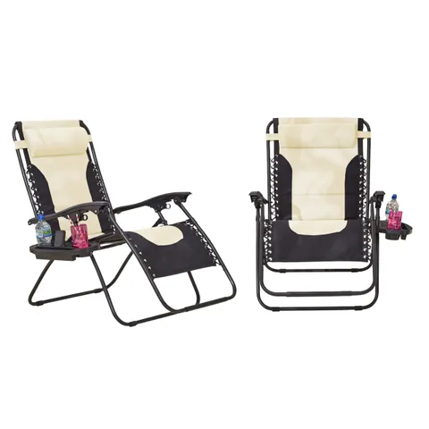 BOXED NEO PAIR OF OUTDOOR ZERO GRAVITY XL SUN LOUNGERS – CREAM (1 BOX)