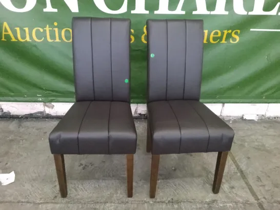 SET OF 2 NEW CARRICK BROWN LEATHER DINING CHAIRS (DARK OAK LEG)