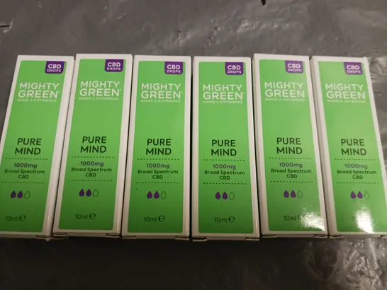 LOT OF 6 MIGHTY GREEN PURE MIND 1000MG 10ML BROAD SPECTRUM CBD