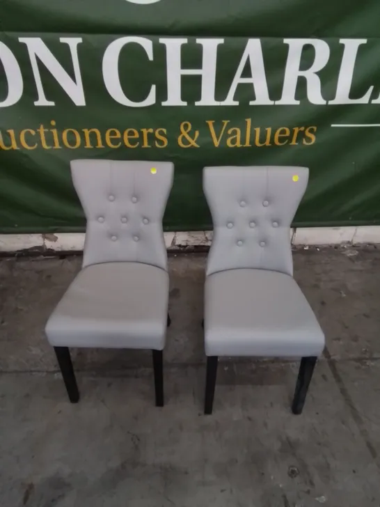 2 X DESIGNER GREY LEATHER BUTTON BACK, STUDDED DINING CHAIRS 