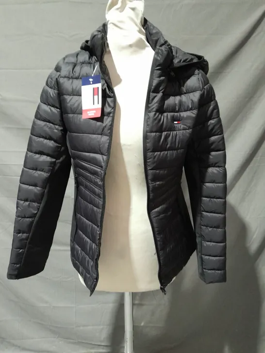 TOMMY HILFIGER HOODED COAT IN BLACK SIZE SMALL