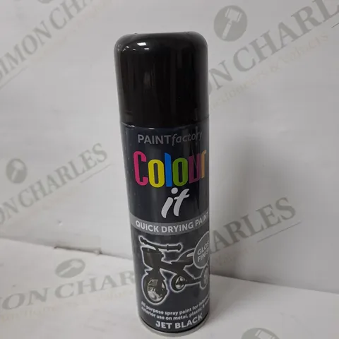 APPROXIMATELY 24 PAINT FACTORY COLOUR IT QUICK DRYING SPRAY PAINT IN JET BLACK 250ML 
