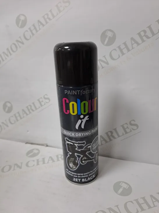 APPROXIMATELY 24 PAINT FACTORY COLOUR IT QUICK DRYING SPRAY PAINT IN JET BLACK 250ML 