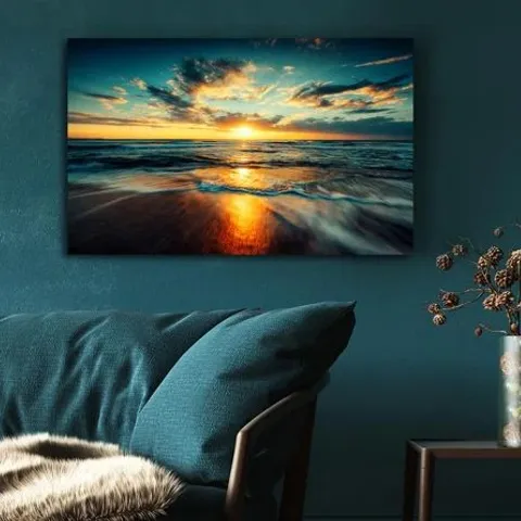 WRAPPED CANVAS PRINT FIRE SUNSET GLOW BEACH