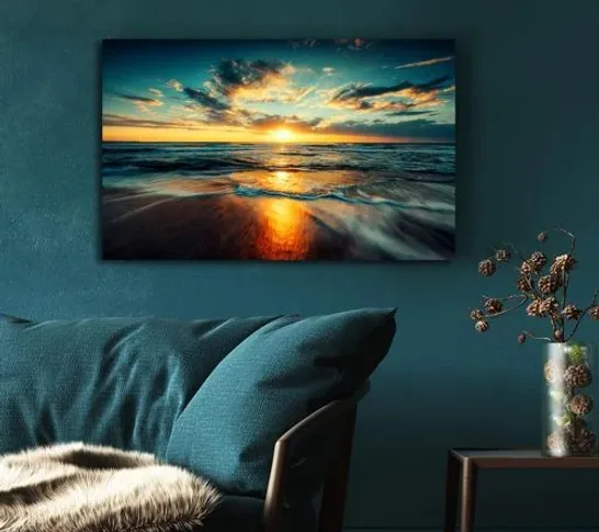 WRAPPED CANVAS PRINT FIRE SUNSET GLOW BEACH