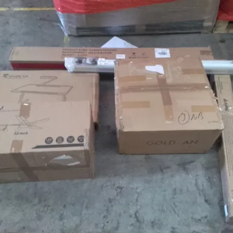 UNPROCESSED PALLET OF ASSORTED HOUSEHOLD GOODS TO INCLUDE CJOY 52" FAN, HIGHLIGHT LED LAMP, AND GARDEN PARASOL