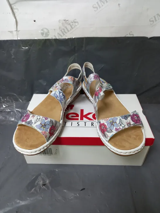 RIEKER ANTI-STRESS SANDALS WHITE FLORAL SIZE 6.5