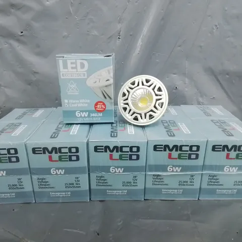 BOX OF APPROXIMATELY 200 EMCO LED COB166CW COOL WHITE 6W LIGHT MR16 BASE