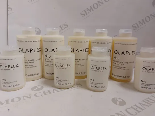 BOX OF APPROX 8 OLAPLEX ITEMS TO INCLUDE NO.3 HAIR PERFECTOR, NO4 BOND MAINTENANCE SHAMPOO AND NO5 BOND MAINTENANCE CONDITIONER