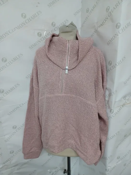 SWEATY BETTY RESTFUL BUCKLE HALF ZIP SWEATSHIRT IN SOFT PINK SIZE M