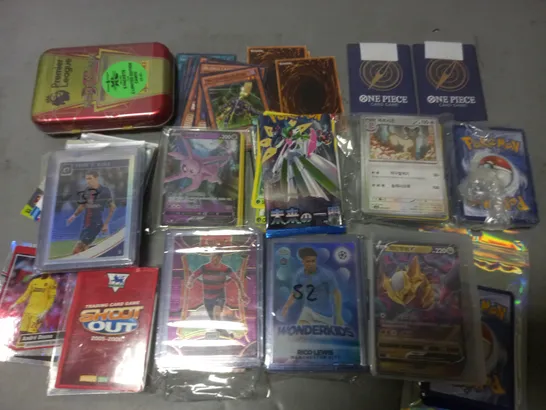 LARGE QUANTITY OF ASSORTED COLLECTORS AND TRADING CARDS TO INCLUDE ONE PIECE, POKEMON, FIFA AND YU-GI-OH