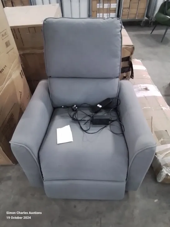 QUALITY DESIGNER GREY FABRIC UPHOLSTERED ELECTRIC RECLINER CHAIR