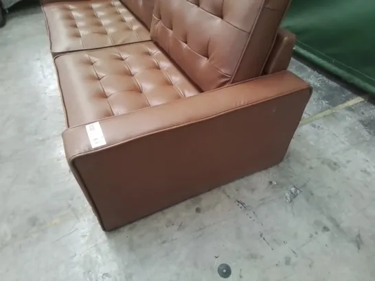 DESIGNER THREE SEATER SOFA TAN LEATHER 