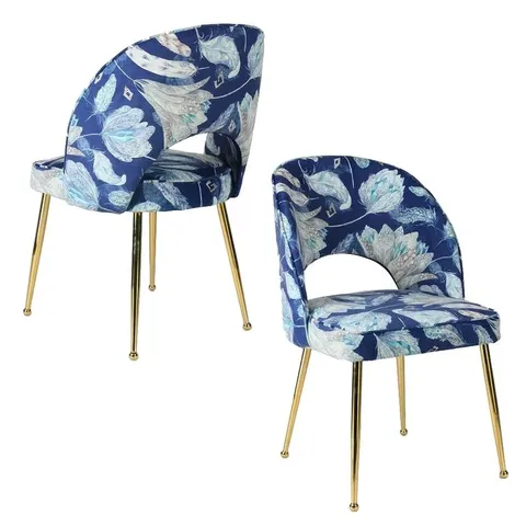 BOXED COUPLAND VELVET UPHOLSTERED SIDE CHAIR IN BLUE FLOWER PRINT FABRIC (1 BOX)