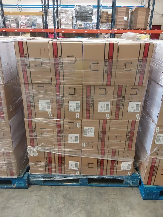 PALLET TO CONTAIN APPROX 48 BOXES OF BRAND NEW UNION JACK BEACH TOWELS - 9 TOWELS PER BOX // SIZE: APPROX 71 X 152cm // COMBINED RRP £2,376.00